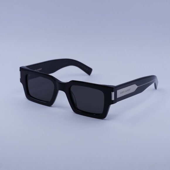 Saint Laurent SL572 001 Sunglasses Black with Silver Square Frame, Grey Lenses - Picture 2 of 15